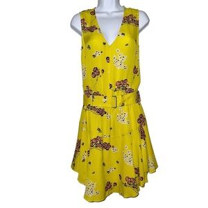 A.L.C. Women’s Yellow Hadley Floral Belted 100% Silk Sleeveless Dress- Size 0
